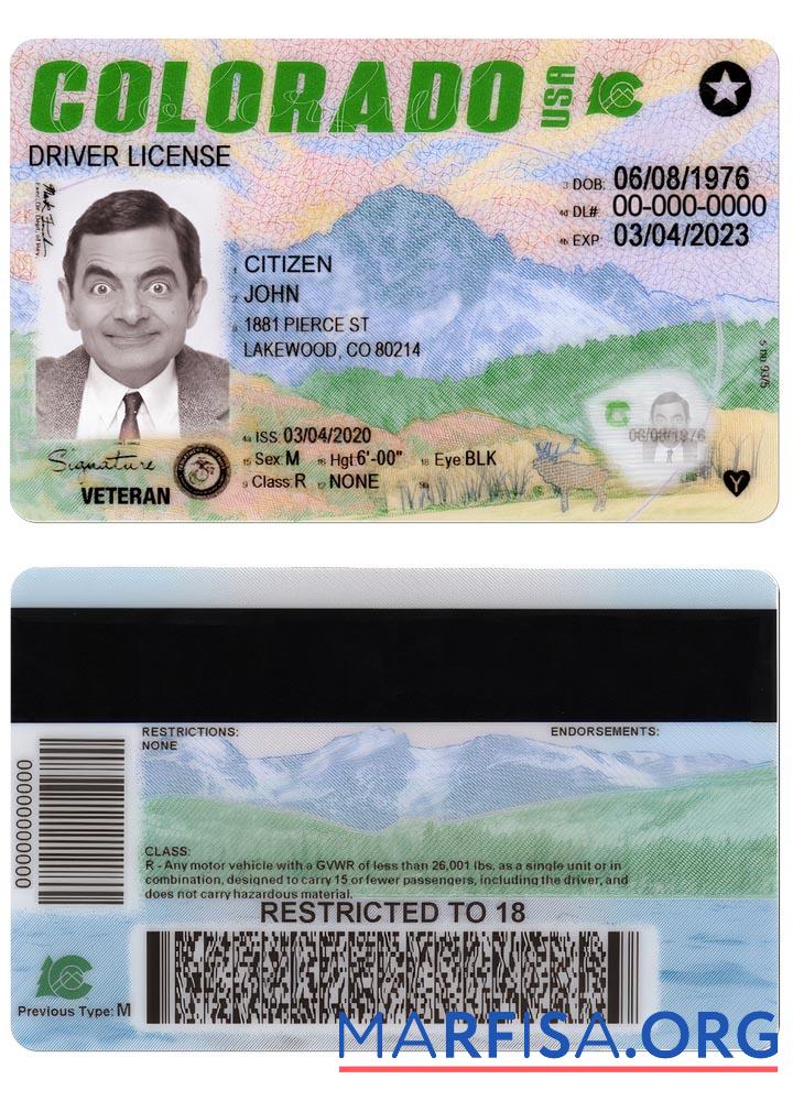 Realistic USA Colorado driving license 2022 present real example